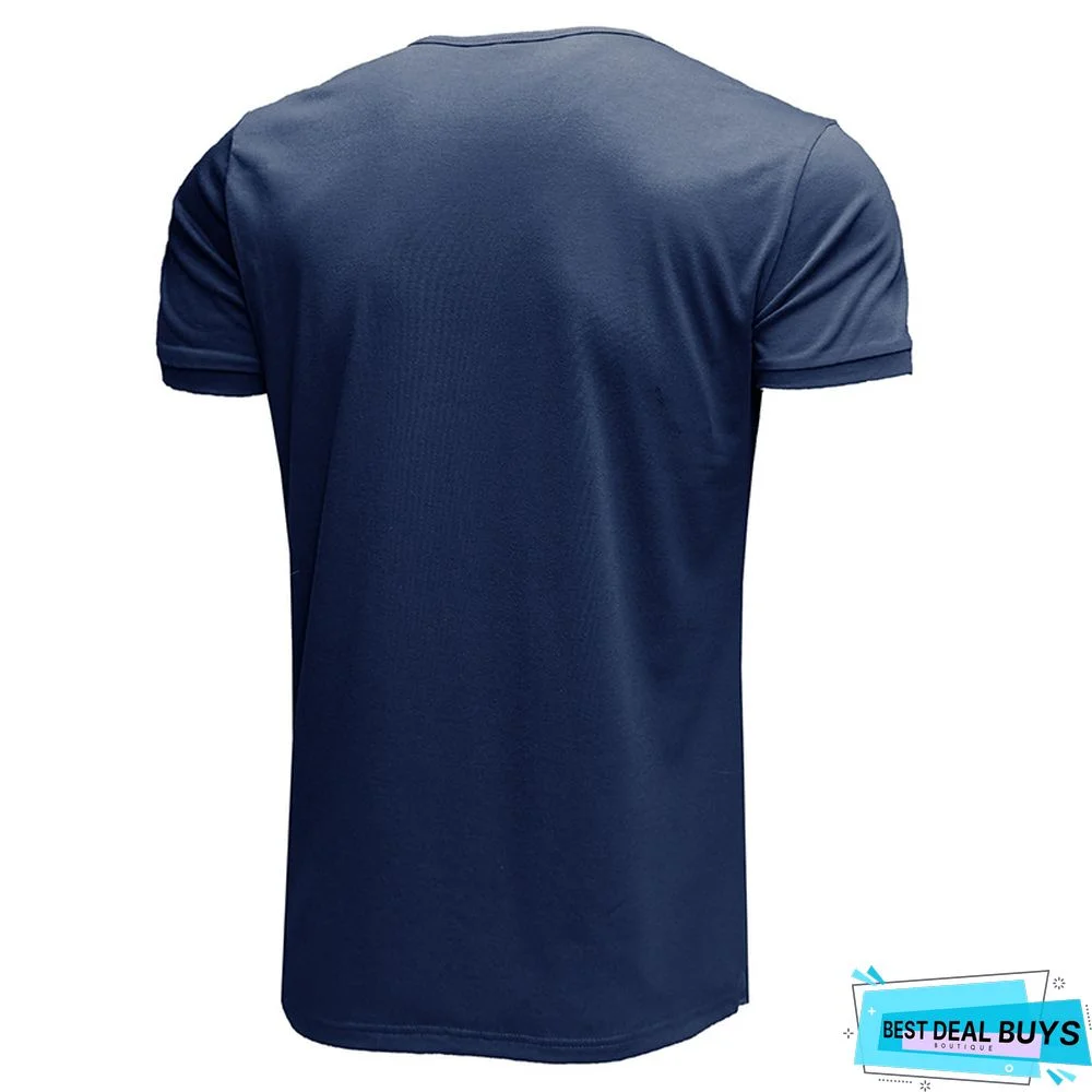 Men's Short Sleeve T-Shirt V-Neck Henry T-Shirt Men's Wear