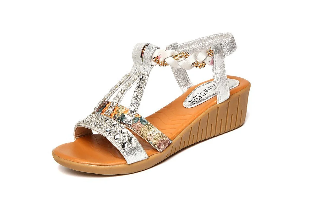 Ladies Summer Sandals 2021 Classic Bohemian Open Toe Roman Sandals Rhinestone Woman Fashion Trend Platform Wedge Sandals