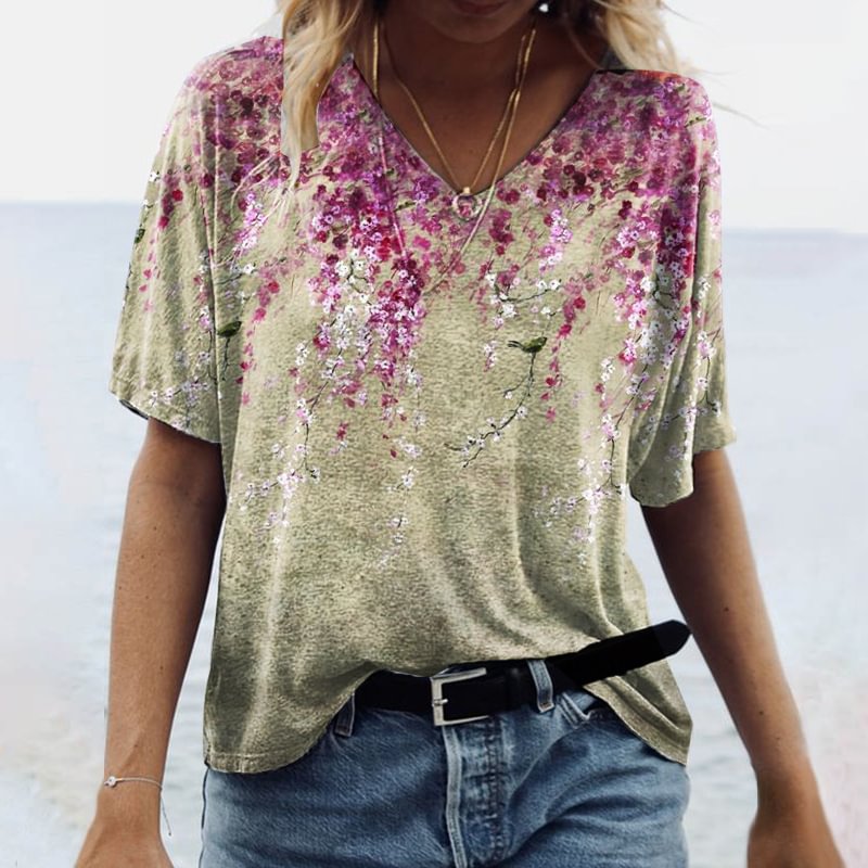 Spring Hummingbird Floral Print Women's T-shirt