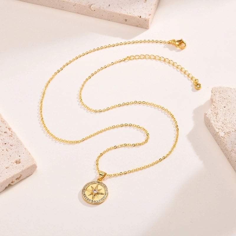 Copper Compass Pendant Necklace