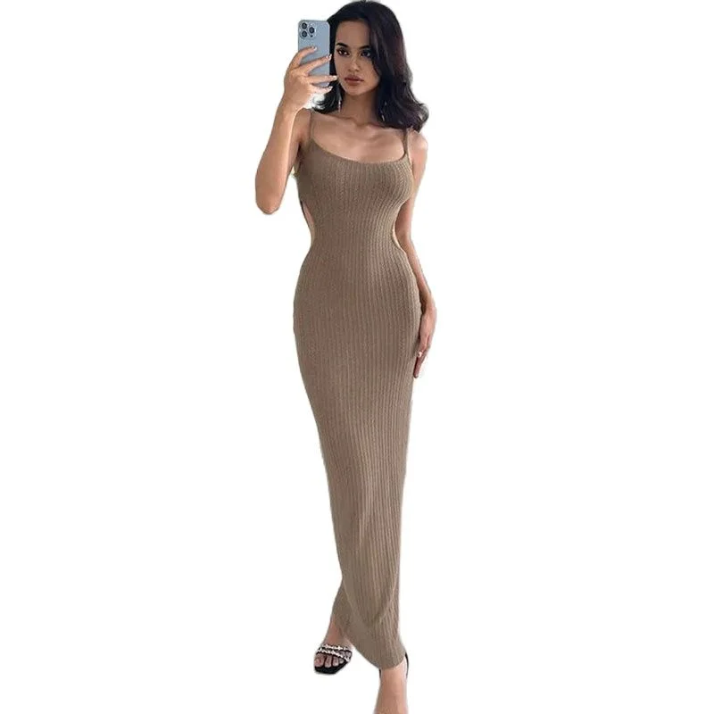 2022 Elegant Dresses For Women New Summer Fashion Sexy Backless Robe Slim Side Hollow Suspender Dress Female Clothing Long Skirt