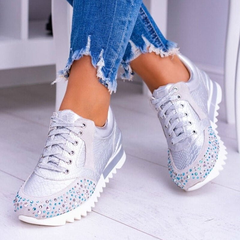 Women Sneakers 2020 Fashion Snake Print Casual Shoes Ladies Ourdoor Sport Shoes Shine Crystal Platform Female Vulcanized Shoes