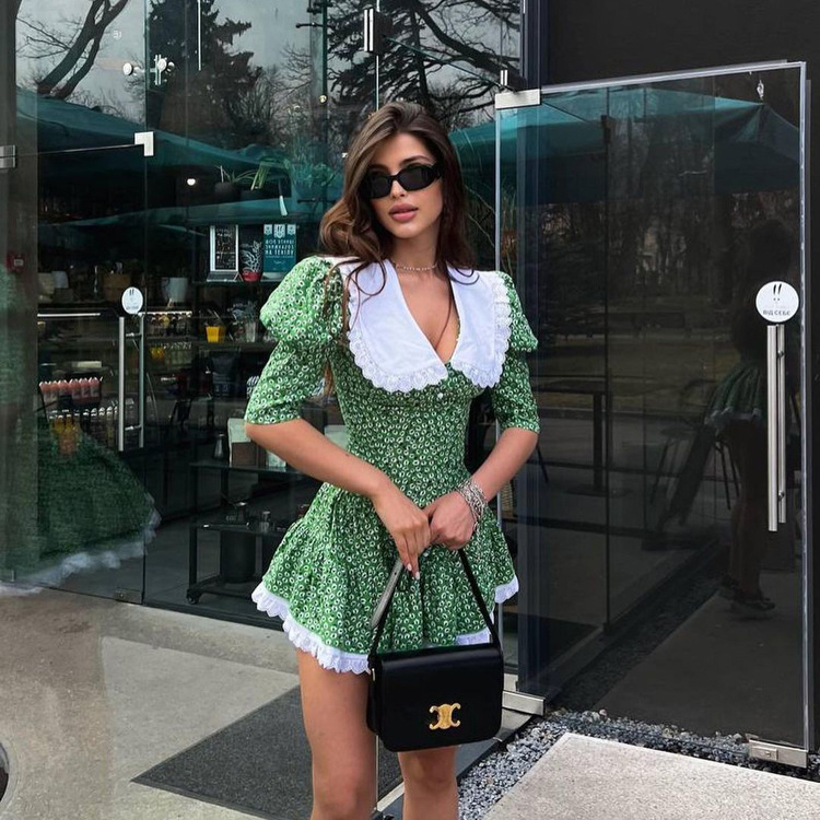 Ootddress Summer Printed Patchwork Mini Dress Female V-Neck Short Sleeve Slim Fashion Elegant Party Dress Gown For Women Dress 2025