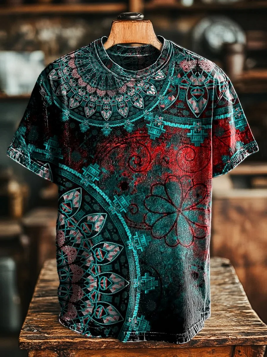 Eagerlys Unisex Retro Dark Kaleidoscope Art Print T-shirt Eagerlys