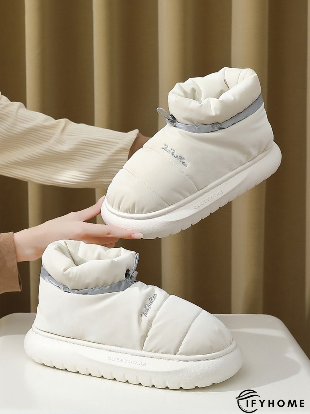 Waterproof Fabric Quilted Non Slip Lined Slipper Boots | IFYHOME