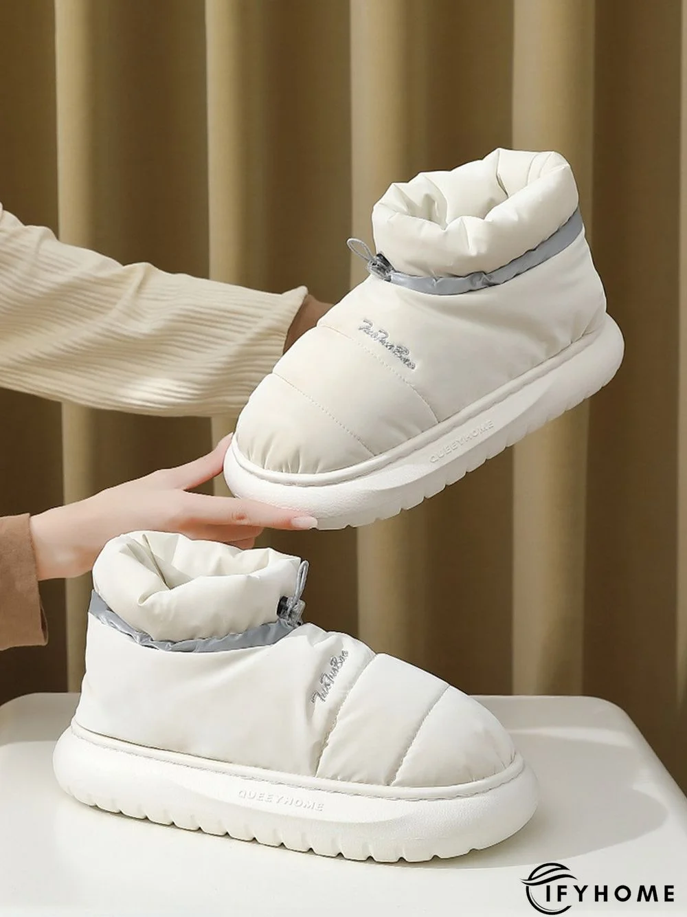 Waterproof Fabric Quilted Non Slip Lined Slipper Boots | IFYHOME