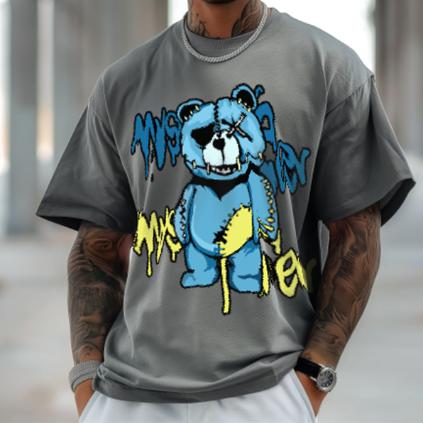 Patch Bear Print Trendy T-shirt