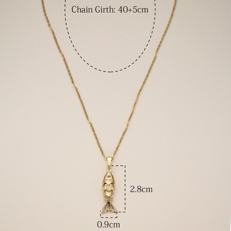 Copper Inlay Fish Zircon Pendant Necklace