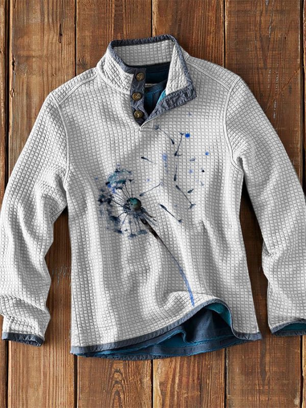 Men's Waffle Collar Printed Long Sleeve T-Shirt