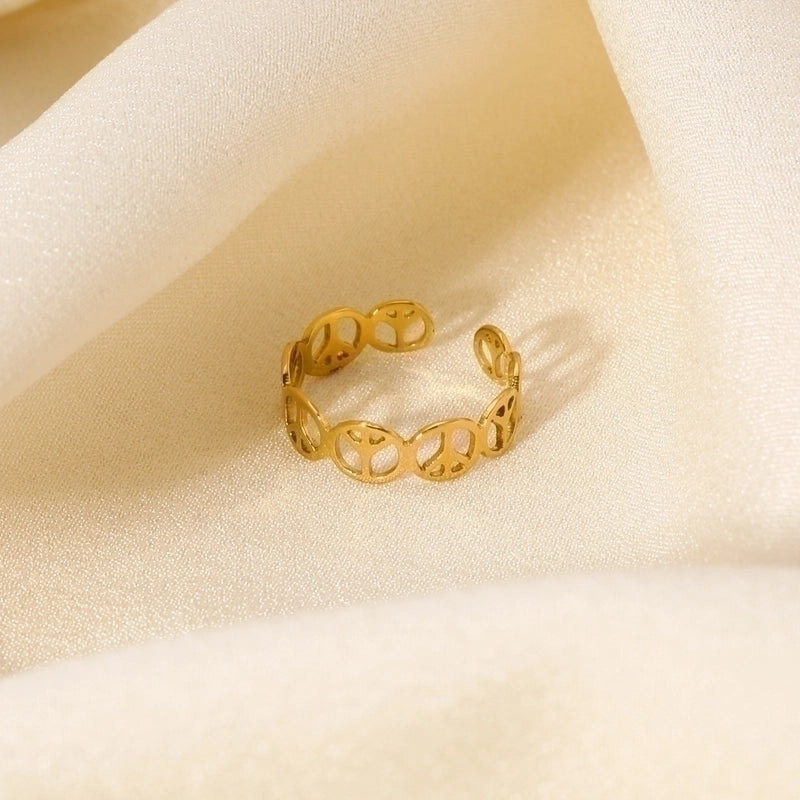 201 Stainless Steel 18K Gold Plated Minimalist Plating Hollow Out Geometric Solid Color Open Rings