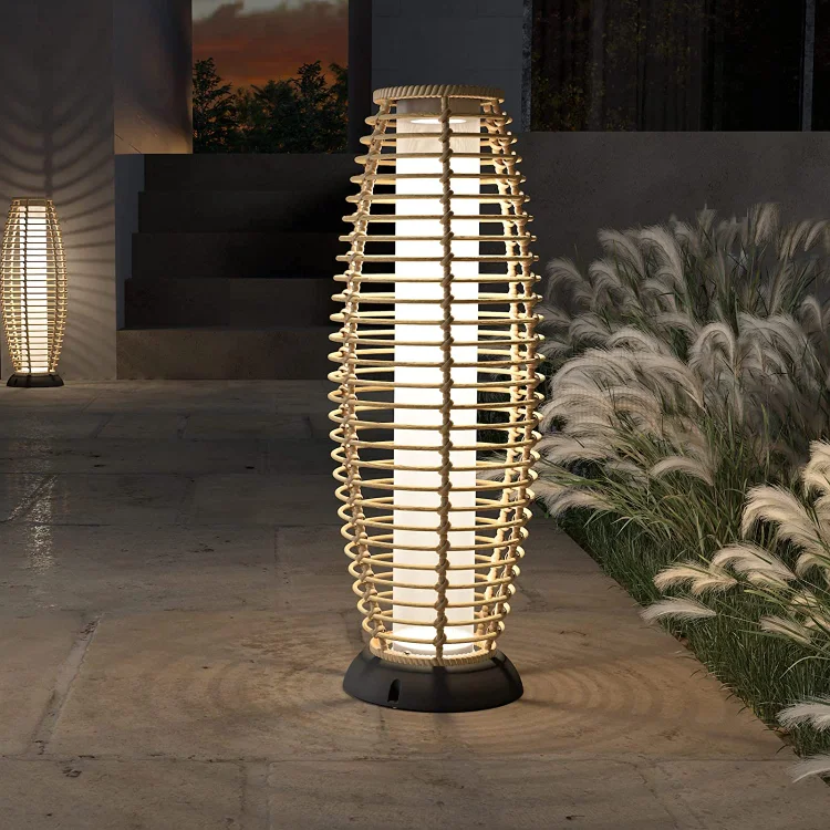 Floor Lamp Outdoor Lamp Patio Lights Solar Powered Lantern Weather–Resistant Rattan Deck Lights, Lamp Large-Sized for Garden