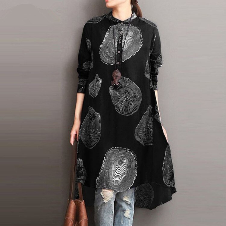 Floral Dress Women Casual Stand-up Collar High Waist A-line Casual Slim Half Sleeve for Women Fashion Print Dress Streetwear