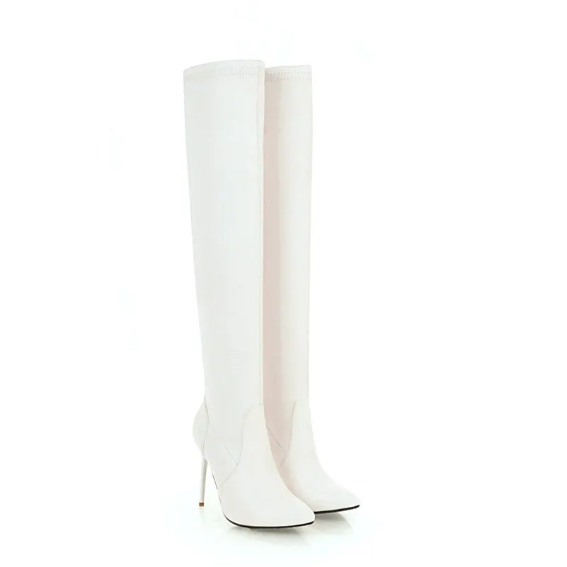 Meotina Over The Knee Boots Woman Pointed Toe Super High Heel Thigh High Boots Stiletto Heel Long Boots Ladies Shoes White 33-46