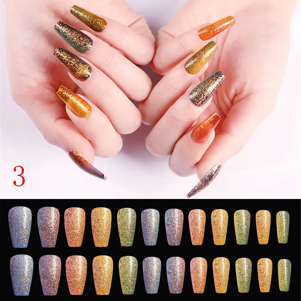24pcs/Set Detachable Long Coffin Fake Nails European Rainbow Ballerina Full Nail Art Tips Colorful Beauty Artificial False Nails-Nail Inspo