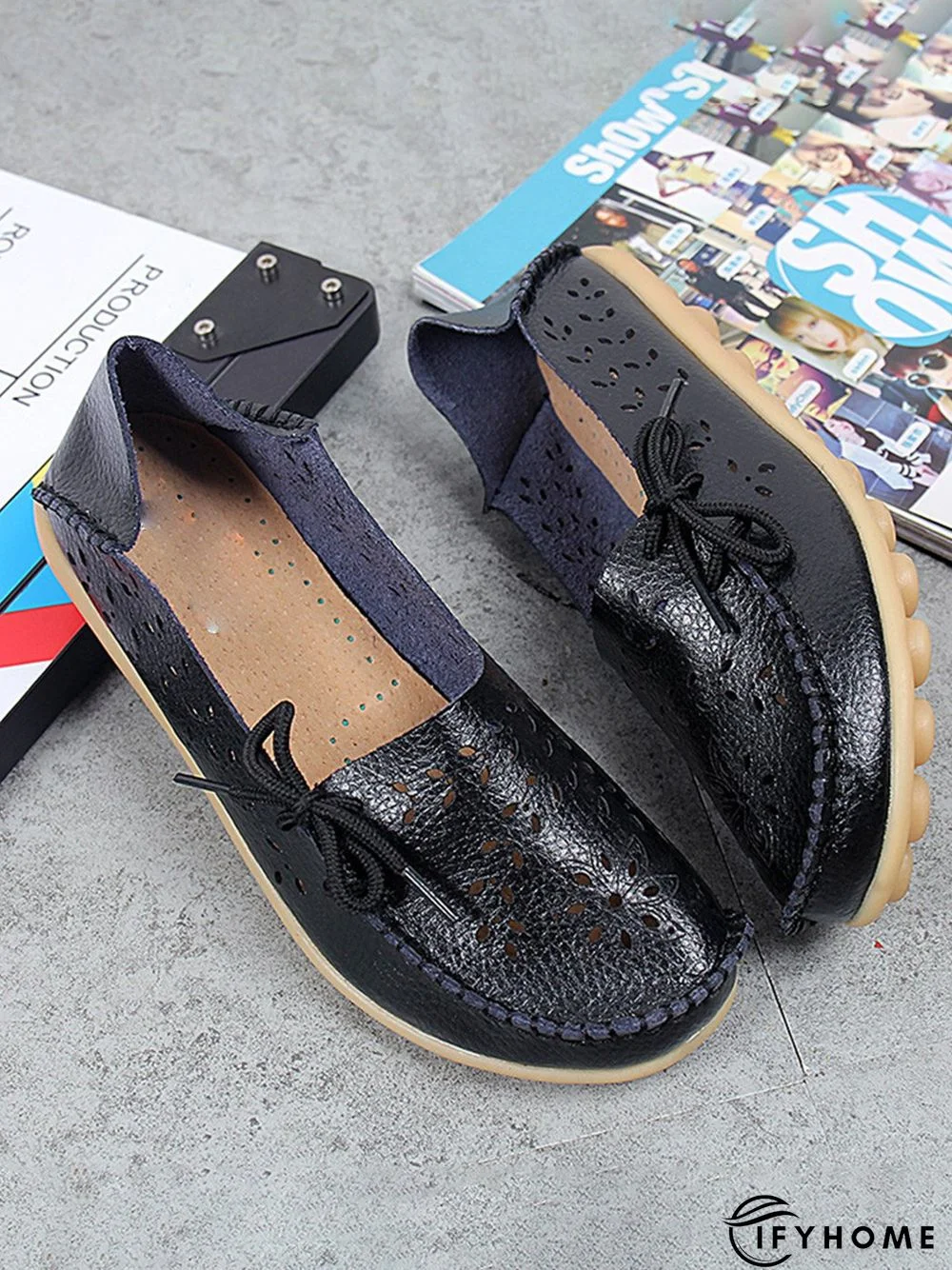 Cowhide Hollow Lace-up Portable Shoes | IFYHOME