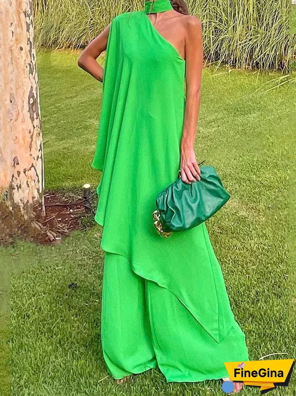 Women'S Jumpsuits Loose Halterneck Off-Shoulder Wide-Leg Jumpsuit