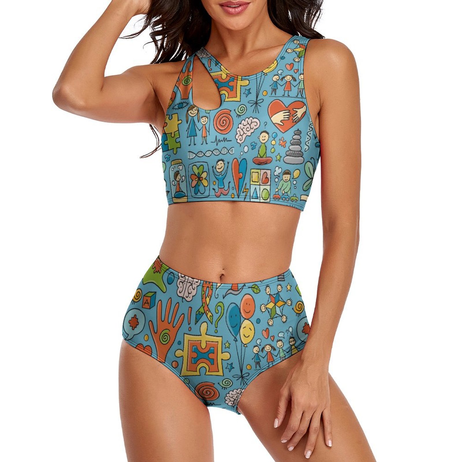 Women's Autism High Waisted Two Piece Tankini Bathing Suits