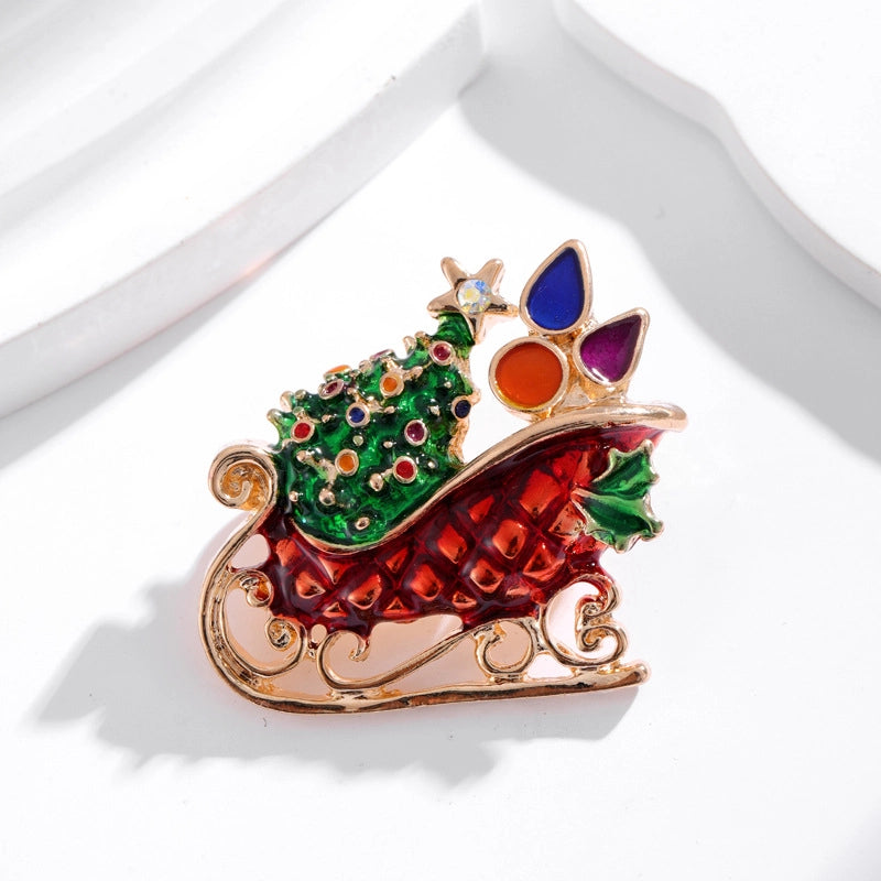 Cute Pin Gift Box Snowman Elk Zinc Alloy Enamel Plating Inlay Rhinestones Unisex Brooches