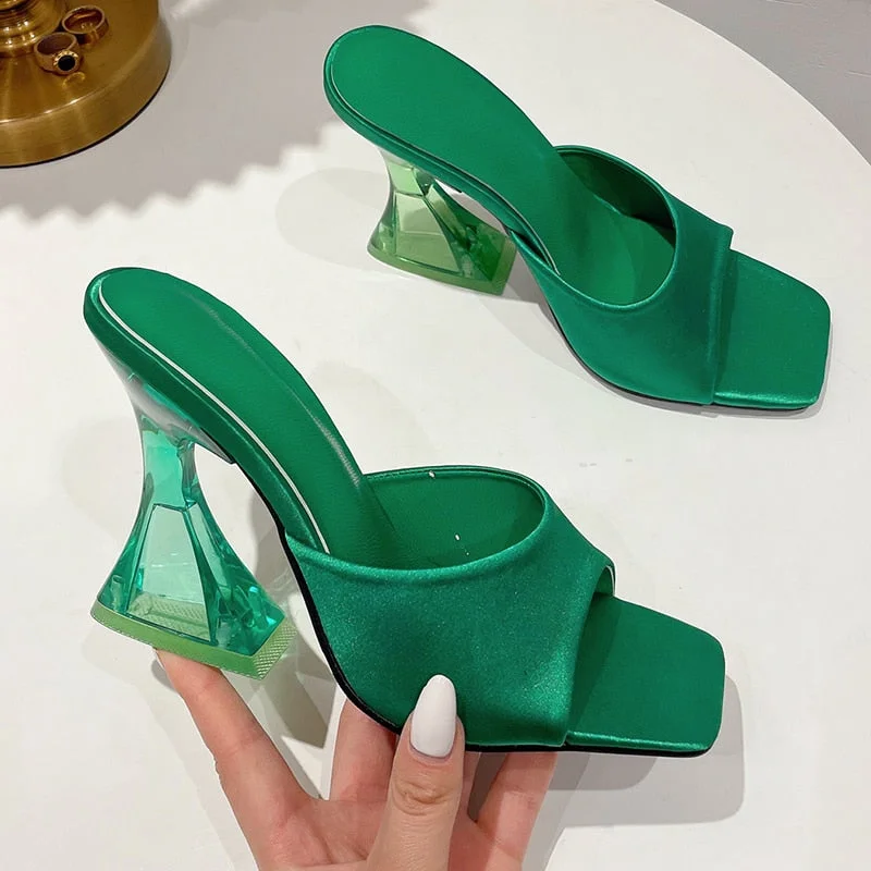 Female Crystal High Heels Slippers 2022 New Peep Toe Casual Slides Flip Flops Shoes Woman Fashion Pumps Ladies Sandals For Woman