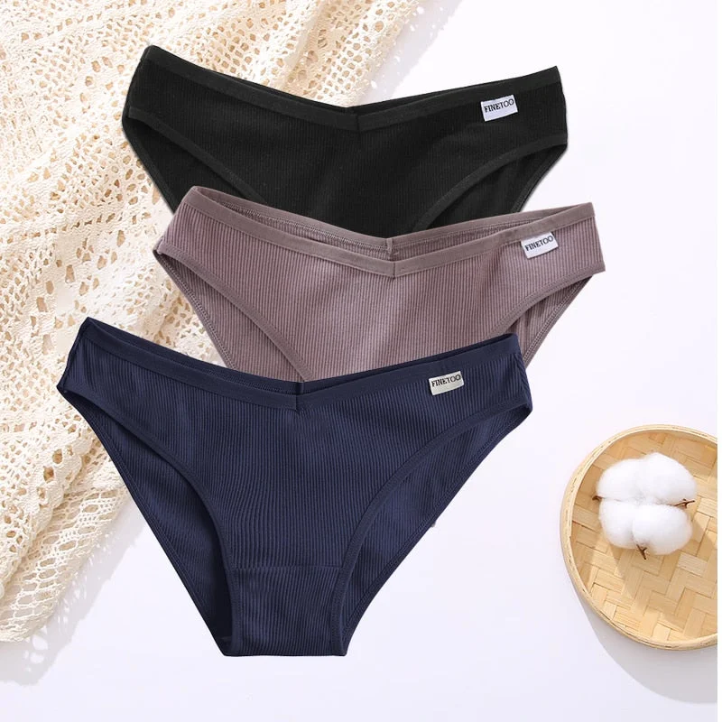 FINETOO 3PCS/Set Lingerie Sexy Women Cotton Panties Underwear Female Underpants 8 Solid Color Soft Woman Briefs Intimates M-XL