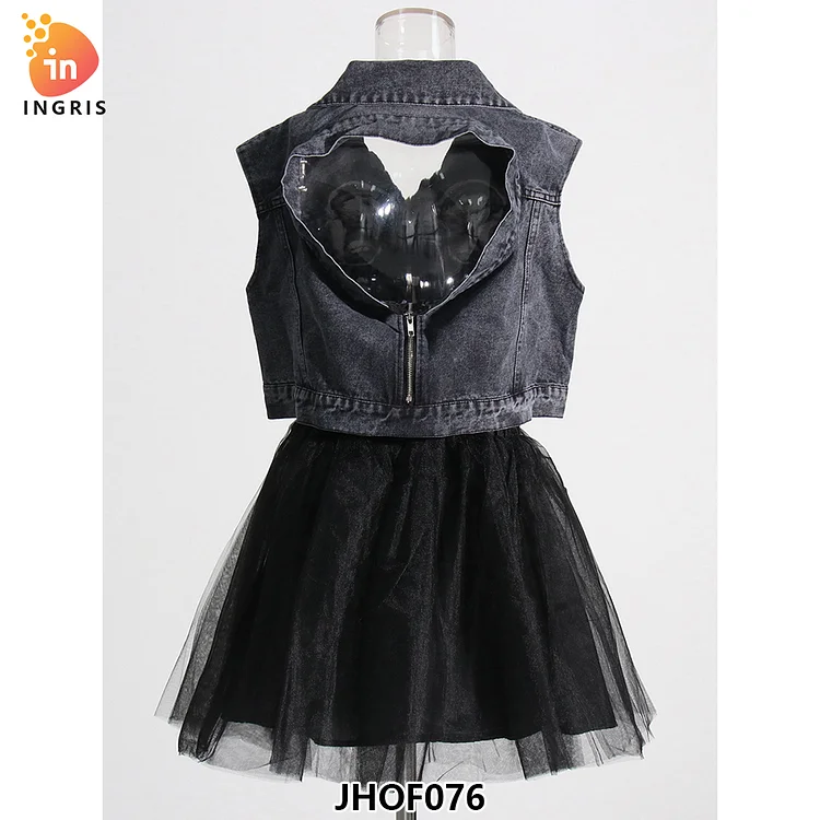 Casual Women's Washed Denim Vest Jacket With Button Decoration Print Pattern for All Seasons Summer Winter Autumn-JHOF076