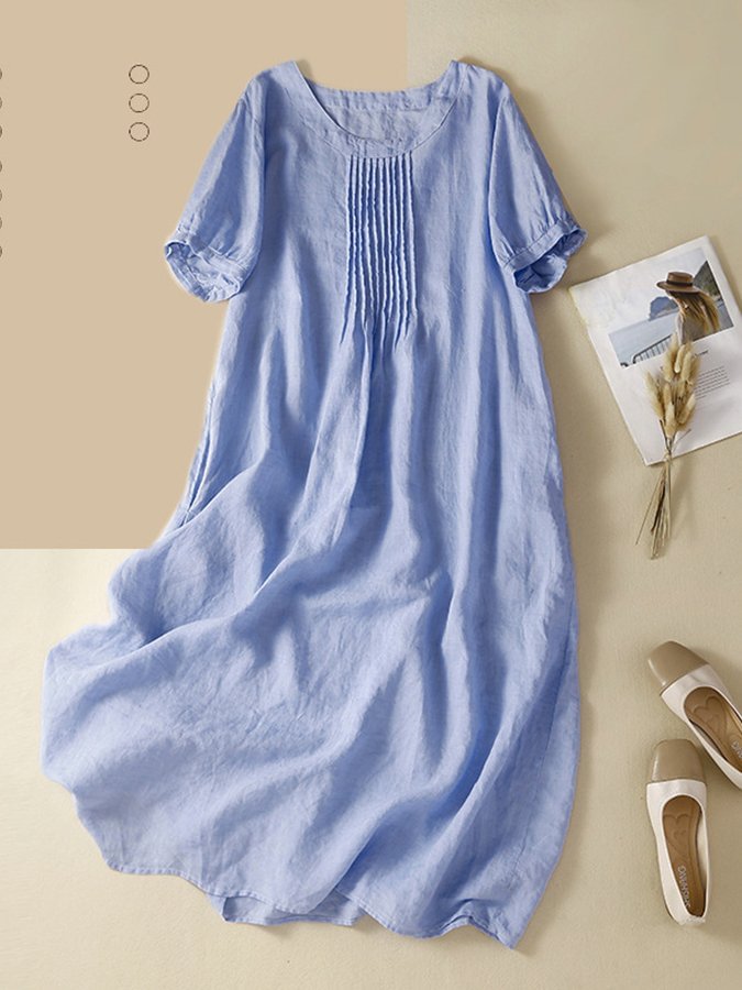 Women's Cotton And Linen Waist Dress