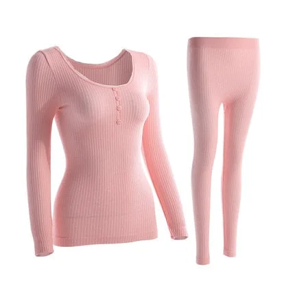 O-neck Women Cotton Thermal Underwear Clothing Cotton Thermo for Female Thermal Sets Long Johns Warm Suit Solid Color Intimates