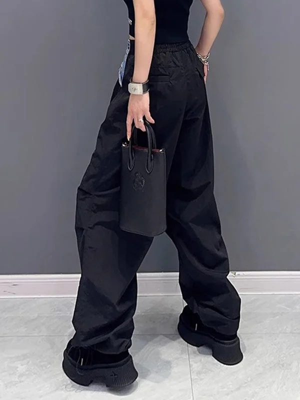 Drawstring Elasticity Split-Joint Loose Wide Leg Trousers Cargo Pants