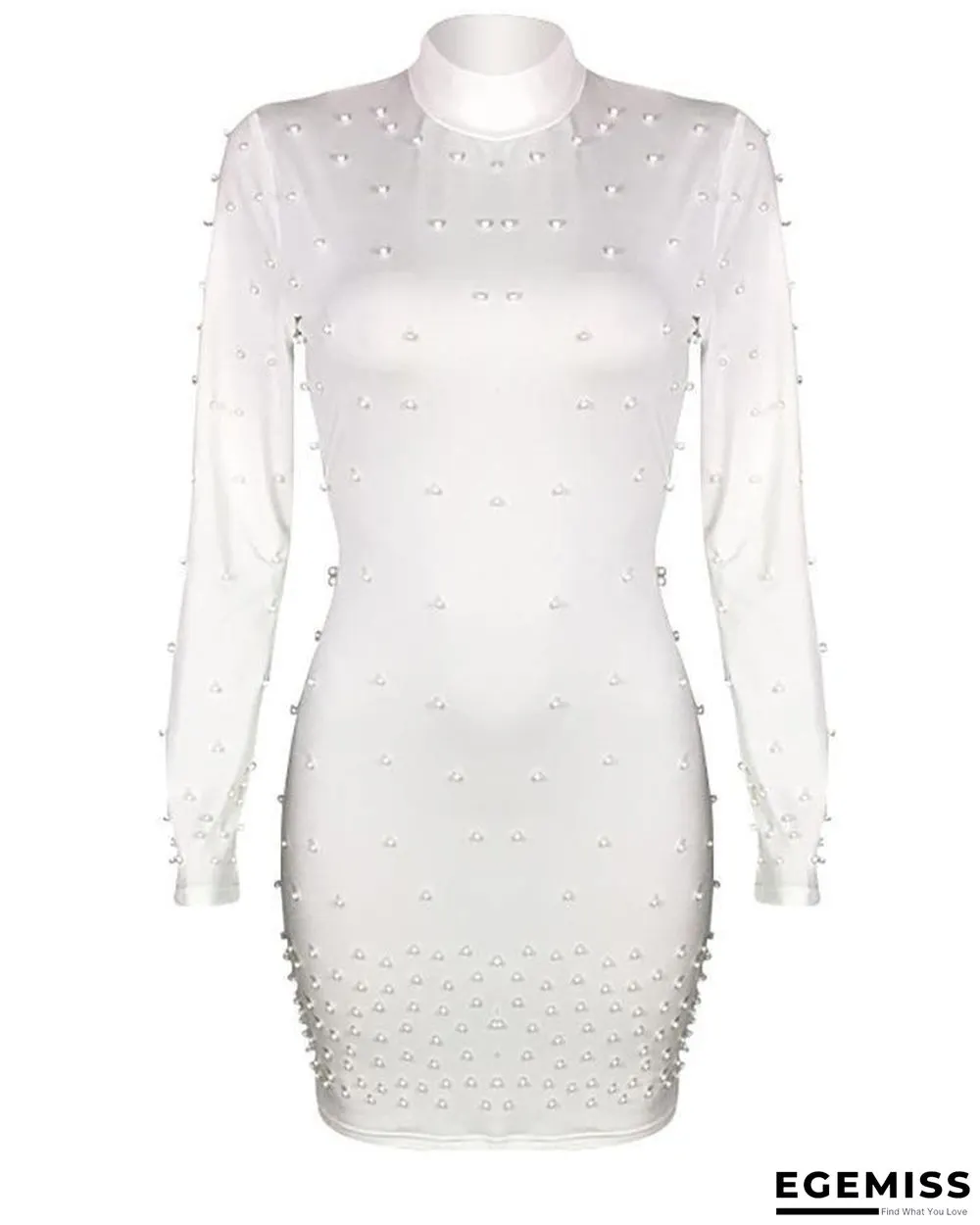 Beading Embellished Long Sleeve Bodycon Dress White Dresses | EGEMISS