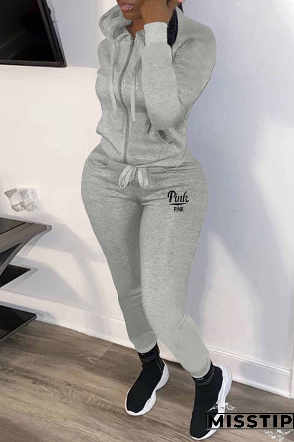 Red Casual Letter Print Patchwork Hooded Collar Long Sleeve Two Pieces