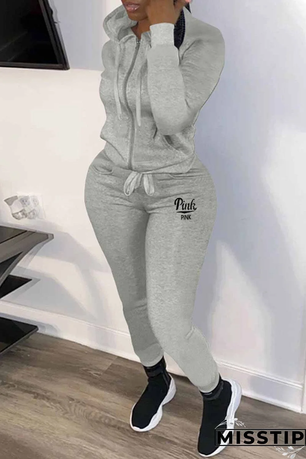 Red Casual Letter Print Patchwork Hooded Collar Long Sleeve Two Pieces