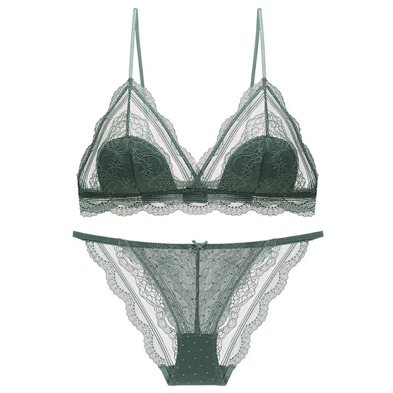 Meet'r Women Triangle Cup Sexy Bra set Push Up Lace Underwear Panties Breathable Wire Free Brassiere Lingerie Free Shipping