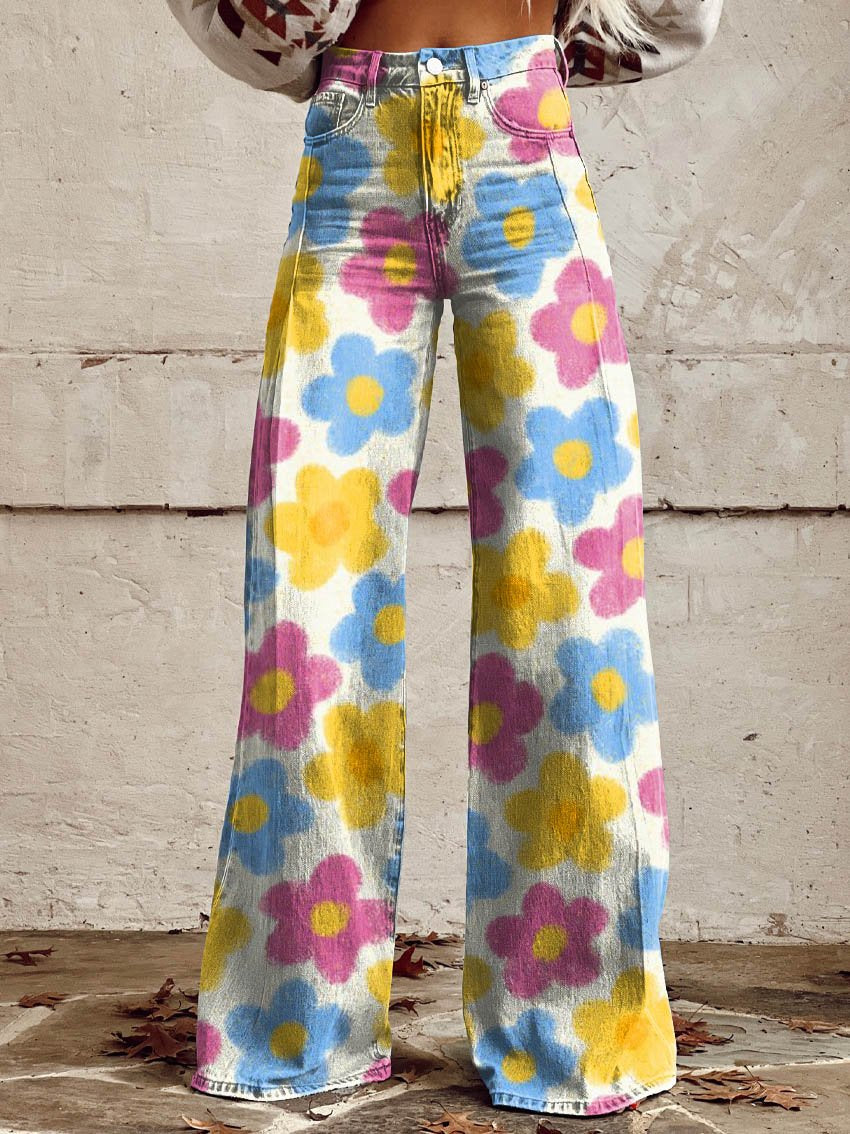Women's Chroma Daisy Print Casual Wide Leg Pants