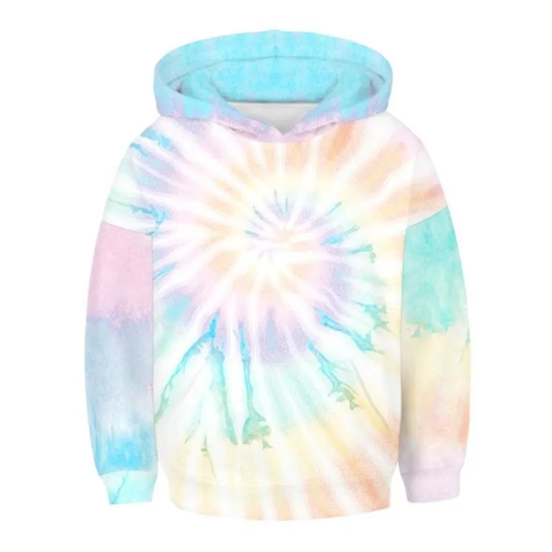 Children Hooded Sweater Festival Color Pattern Clothes Boy Trend Fashion Pullover Girl Tie-Dye Effect Top Coat Kid Casual Jacket