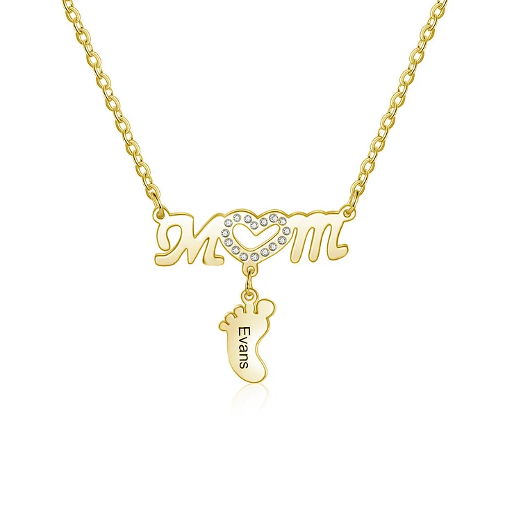 Mother Necklace with 1 Baby Foot Pendant Engraved 1 Name