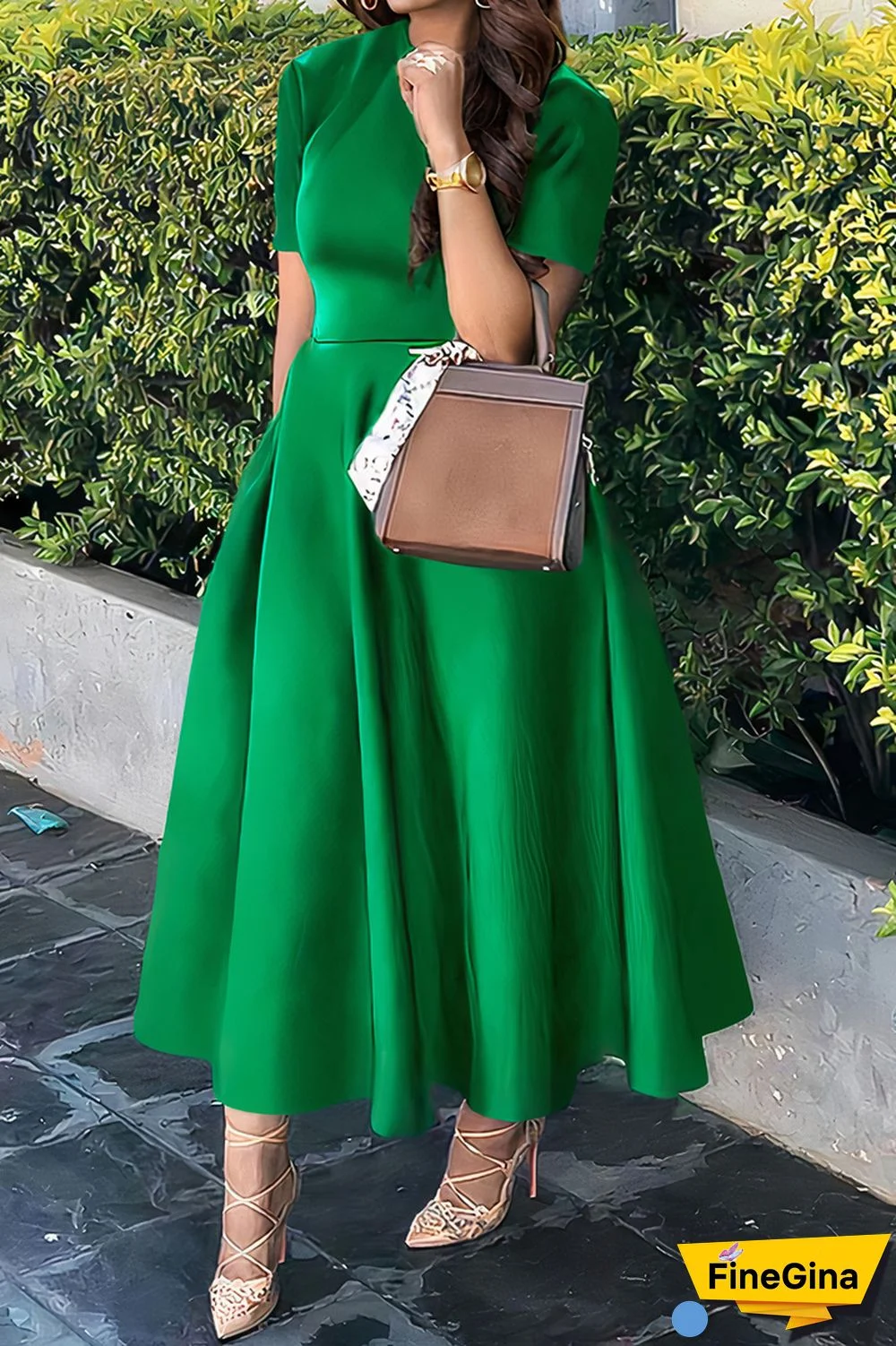 Satin Zip Back Stand Collar Midi Dress
