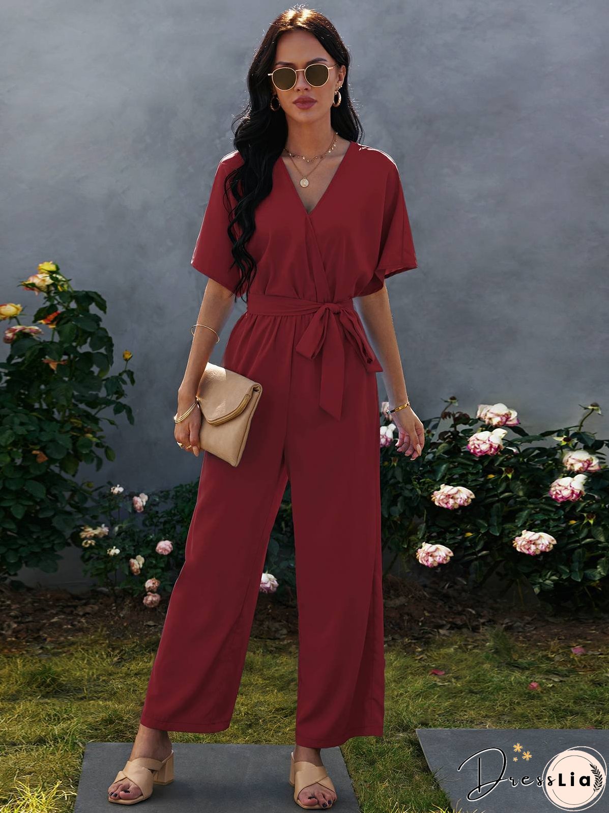 Tie Waist Solid Jumpsuit