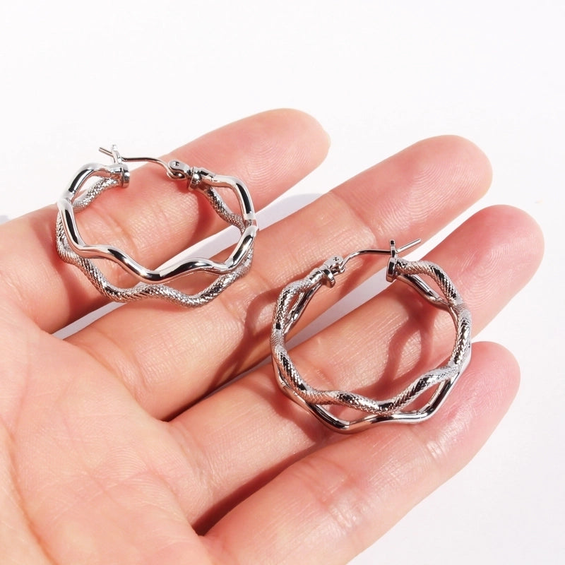 1 Pair Exaggerated Cool Style Waves Layered Plating Brass 24K Gold Plated Earrings