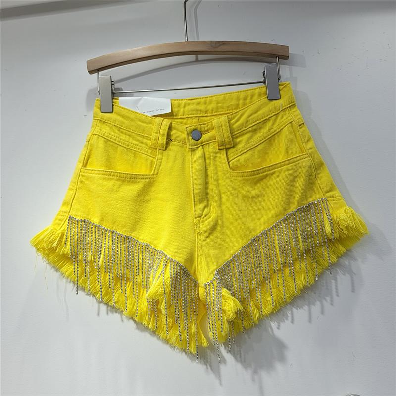 Chic Distressed Denim Shorts for Women - Spring-Summer 2025 Zara Style with Rhinestone Chains