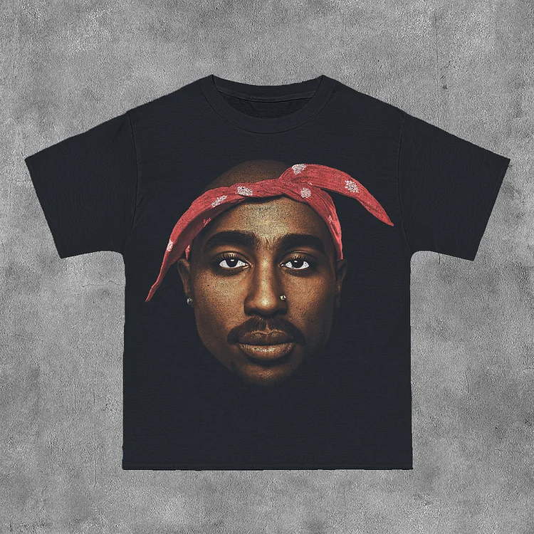 Basic Tupac Print Short Sleeve T-Shirt