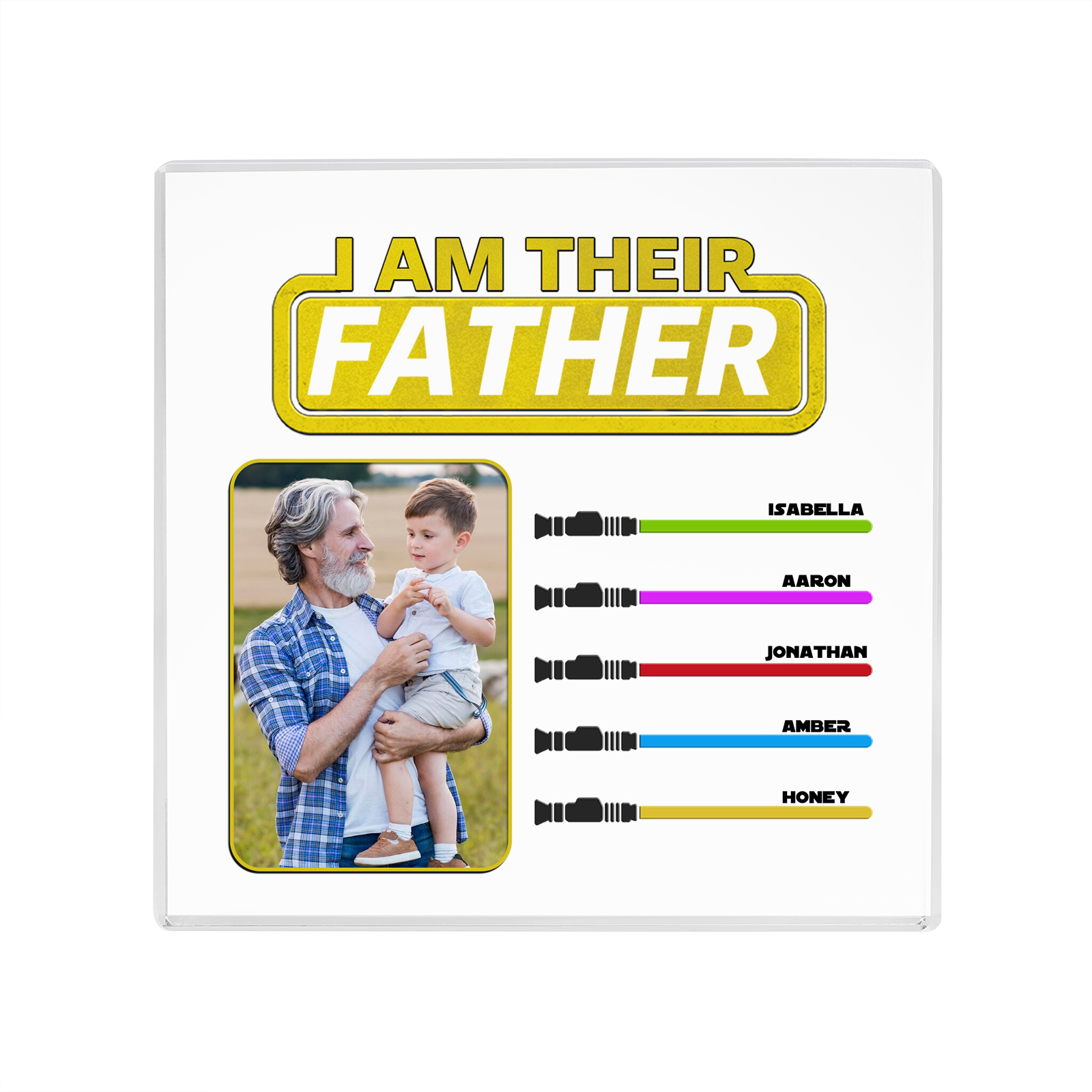 5 Names - Personalised Photo & Name Acrylic Square Keepsake Rectangle Plaque "I Am Their Father" Gifts for Dad-Jessemade AU