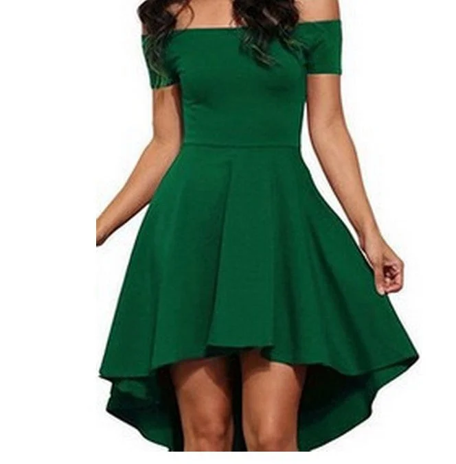 Uveng Off-shoulder Sleeve Large Swing Dovetail Color Dresses