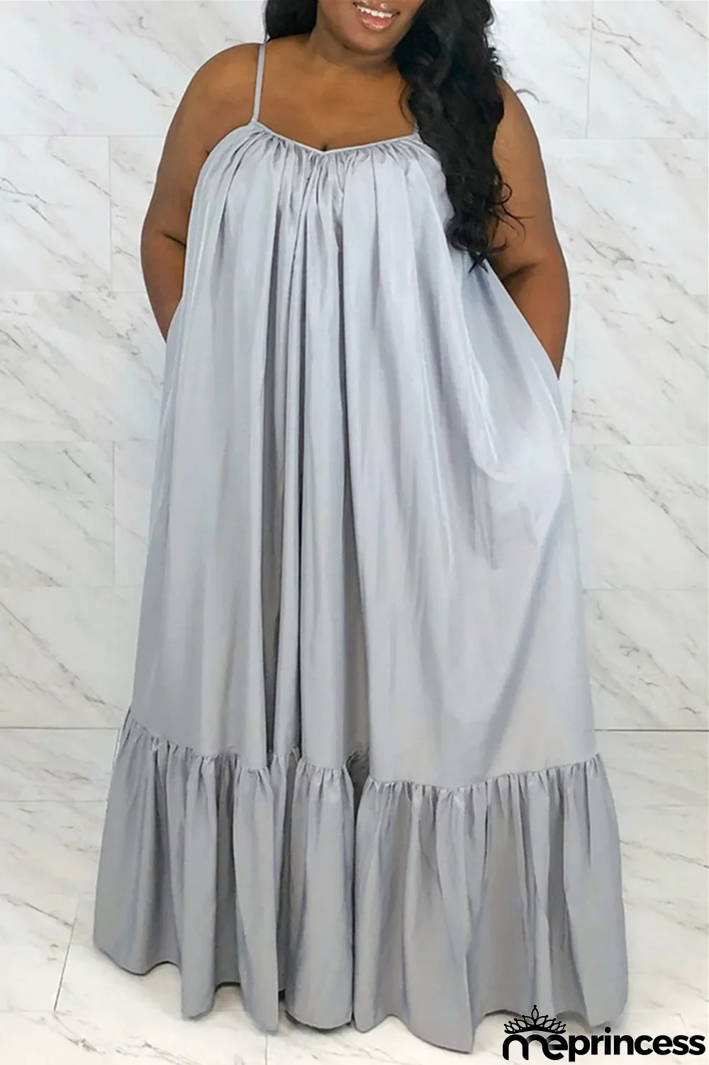 Light Purple Sexy Casual Solid Backless Spaghetti Strap Loose Sling Dress