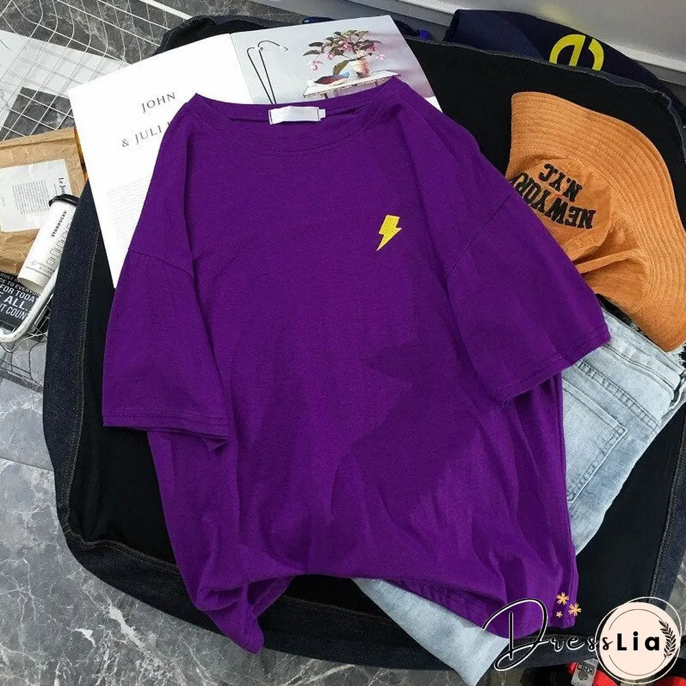 Fashion Women Embroidered T Shirts Crew Neck Short Sleeve Couple Tops Summer Casual Loose Sweatshirt Basic Tee Top Clothing