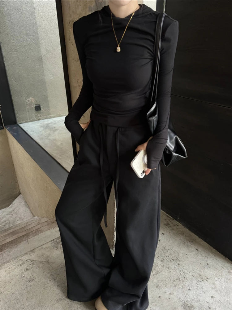 OLCooL Women Baggy Sweatpants Grey Y2k Vintage Korean Style Drawstring High Waist Sports Pants Hip Hop Cleanfit Kpop Trousers olcool