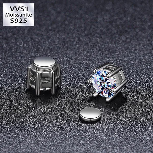 1CT*2 D Color VVS1 Moissanite Six-Claw Magnetic Stud Earrings