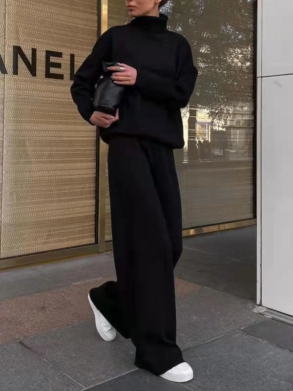 Nigikala Nigikala New Long-Sleeved Broad Leg Trousers Fashion Set Loose High-Collar Leisure Two Sets