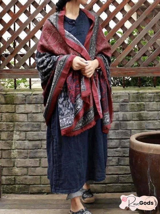 Vintage Pattern Comfortable Cotton Ethnic Style Big Scarf Shawl