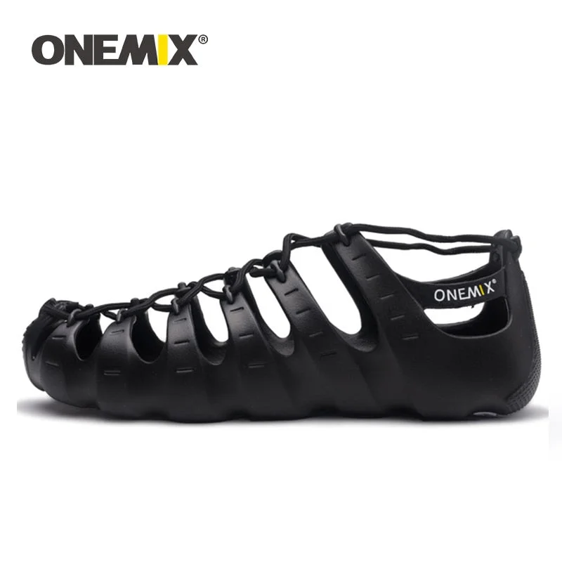ONEMIX summer shoes Men Women Casual Shoes Rome Style Outdoor Beach Sandals Wading Upstream Footwear Ultralight Lace-up Slippers