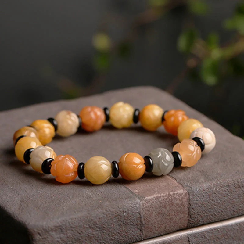 Silk Jade Lotus Wealth Luck Beads Bracelet
